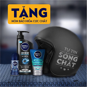 Bộ dầu gội bùn khoáng NIVEA MEN mát lạnh sạch sâu 530 ml + Lăn ngăn mùi NIVEA Men Cool Kick 50ml + Sữa rửa mặt NIVEA MEN 10X Acne Clear Cooling Mud Face Wash 100g + Tặng nón bảo hiểm