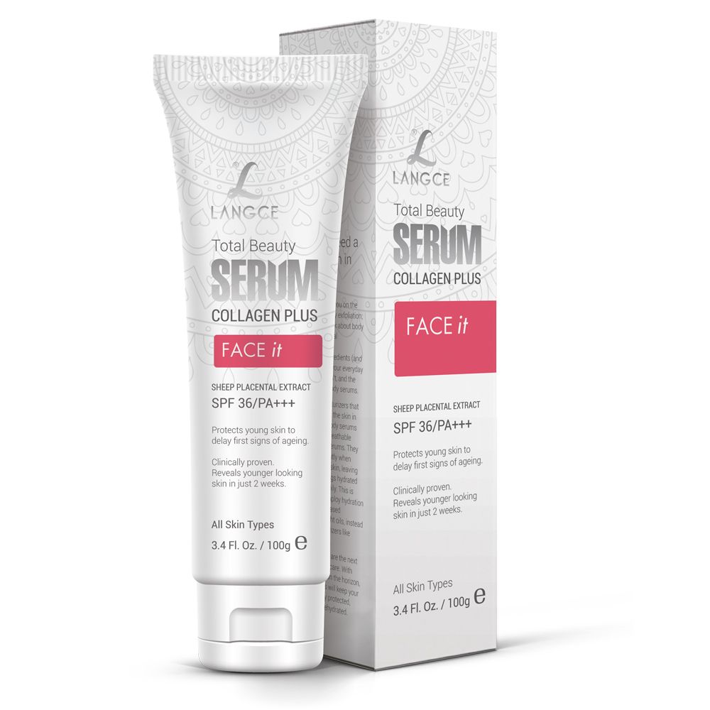 Bộ 1 serum da mặt FACE it nhau thai cừu chống nắng SPF36/PA+++ 100g và 1 kem tẩy tế bào chết da mặt 145g LANGCE dành cho nam