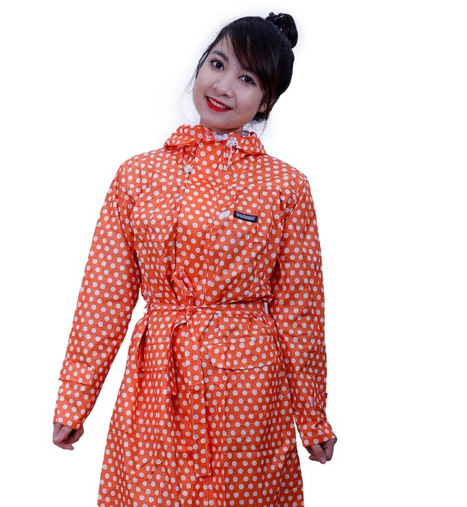 Áo mưa thời trang ST45 (Cam chấm bi trắng)