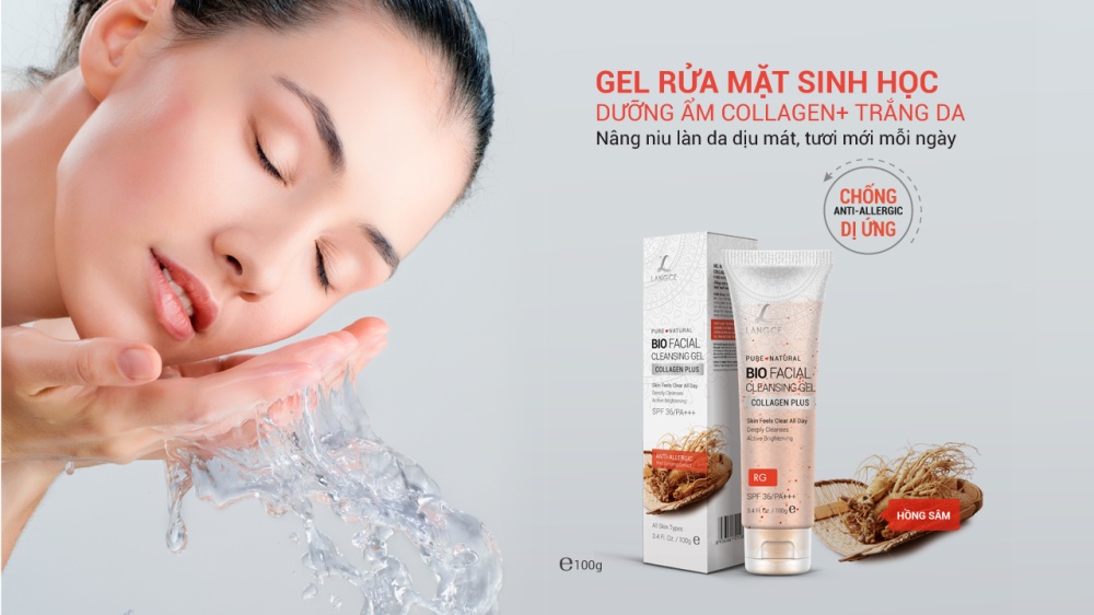 Bộ kem trị thâm quầng mắt bọng mắt chống nhăn 15g ngày và gel rửa mặt sinh học đẹp da collagen + chiết xuất hồng sâm 100g LANGCE