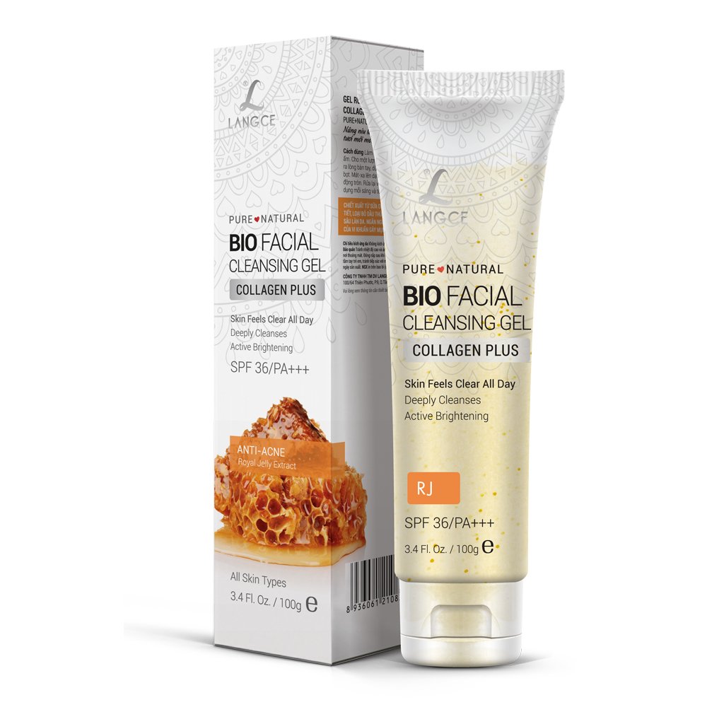 Bộ Toner - nước cân bằng da, giữ ẩm, cân bằng pH 120ml và gel rửa mặt sinh học đẹp da collagen + chiết xuất sữa ong chúa 100g LANGCE dành cho nam