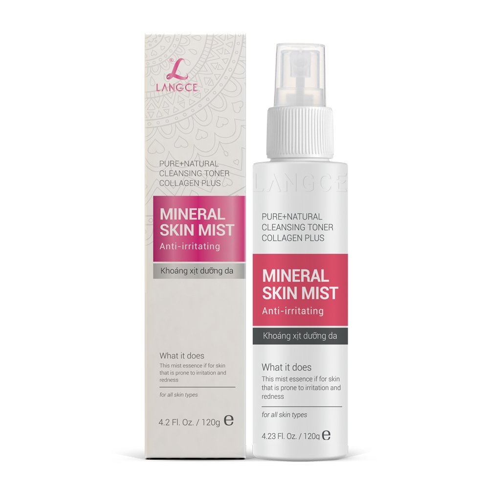Bộ dưỡng trắng đẹp da ngừa dị ứng Collagen trắng da 120ml và Khoáng xịt dưỡng da 120ml LANGCE