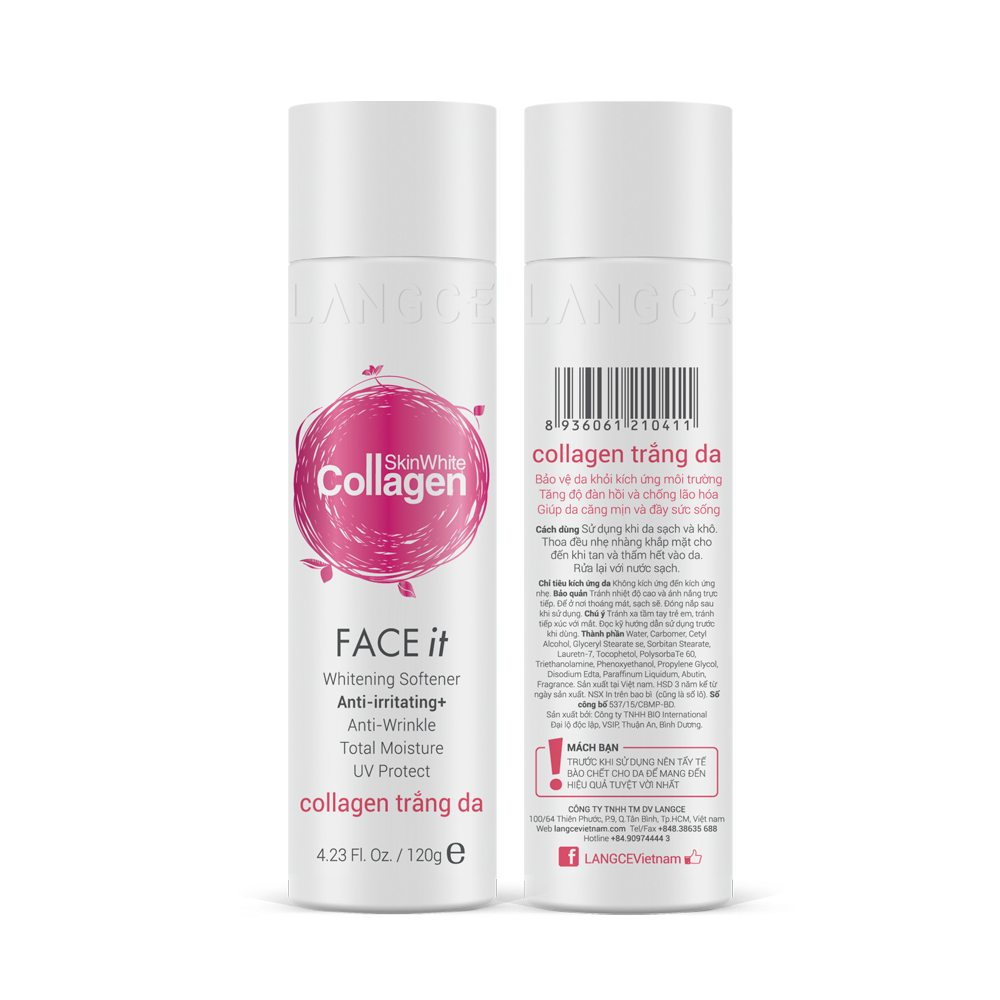 Bộ dưỡng trắng đẹp da ngừa dị ứng Collagen trắng da 120ml và Khoáng xịt dưỡng da 120ml LANGCE