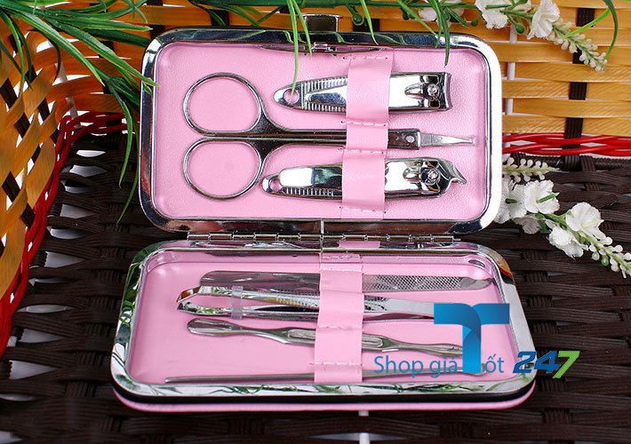 Bộ làm móng đa năng 7 món kèm hộp da GT247 (Hồng).