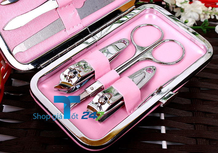 Bộ làm móng đa năng 7 món kèm hộp da GT247 (Hồng).
