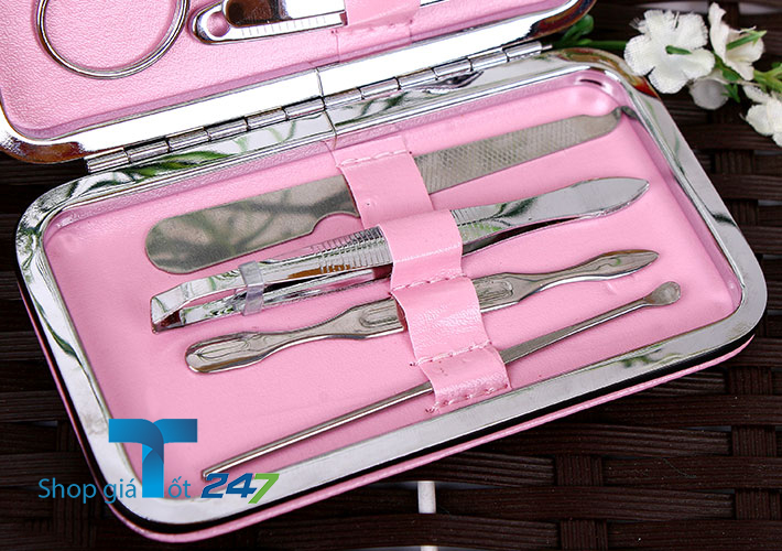 Bộ làm móng đa năng 7 món kèm hộp da GT247 (Hồng).