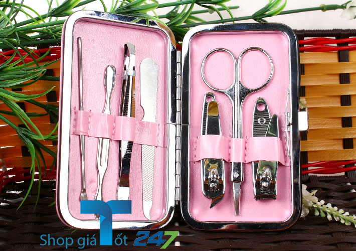 Bộ làm móng đa năng 7 món kèm hộp da GT247 (Hồng).