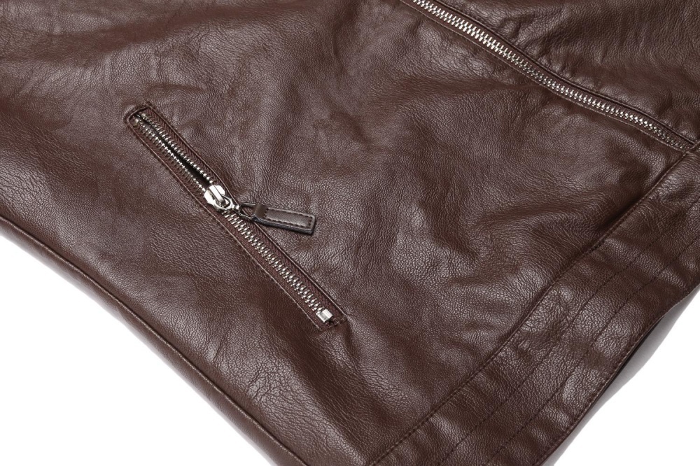 Toprank Men Fashion Stand Collar Long Sleeve PU Faux-Leather Moto Biker Jacket (Coffee) - intl