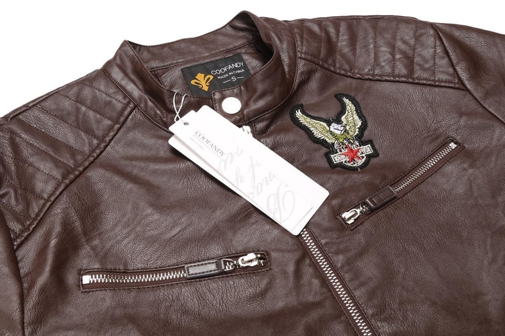Toprank Men Fashion Stand Collar Long Sleeve PU Faux-Leather Moto Biker Jacket (Coffee) - intl