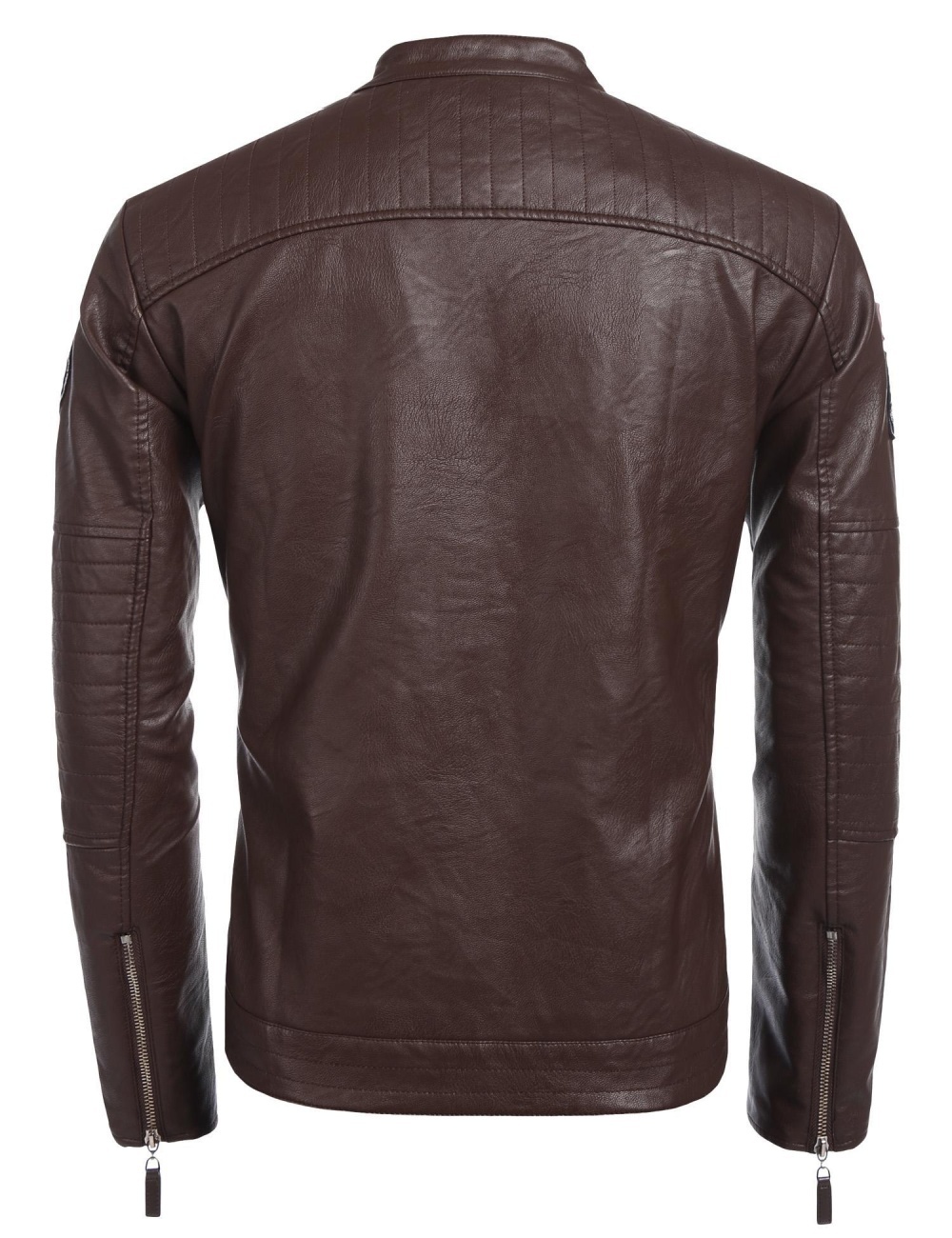 Toprank Men Fashion Stand Collar Long Sleeve PU Faux-Leather Moto Biker Jacket (Coffee) - intl