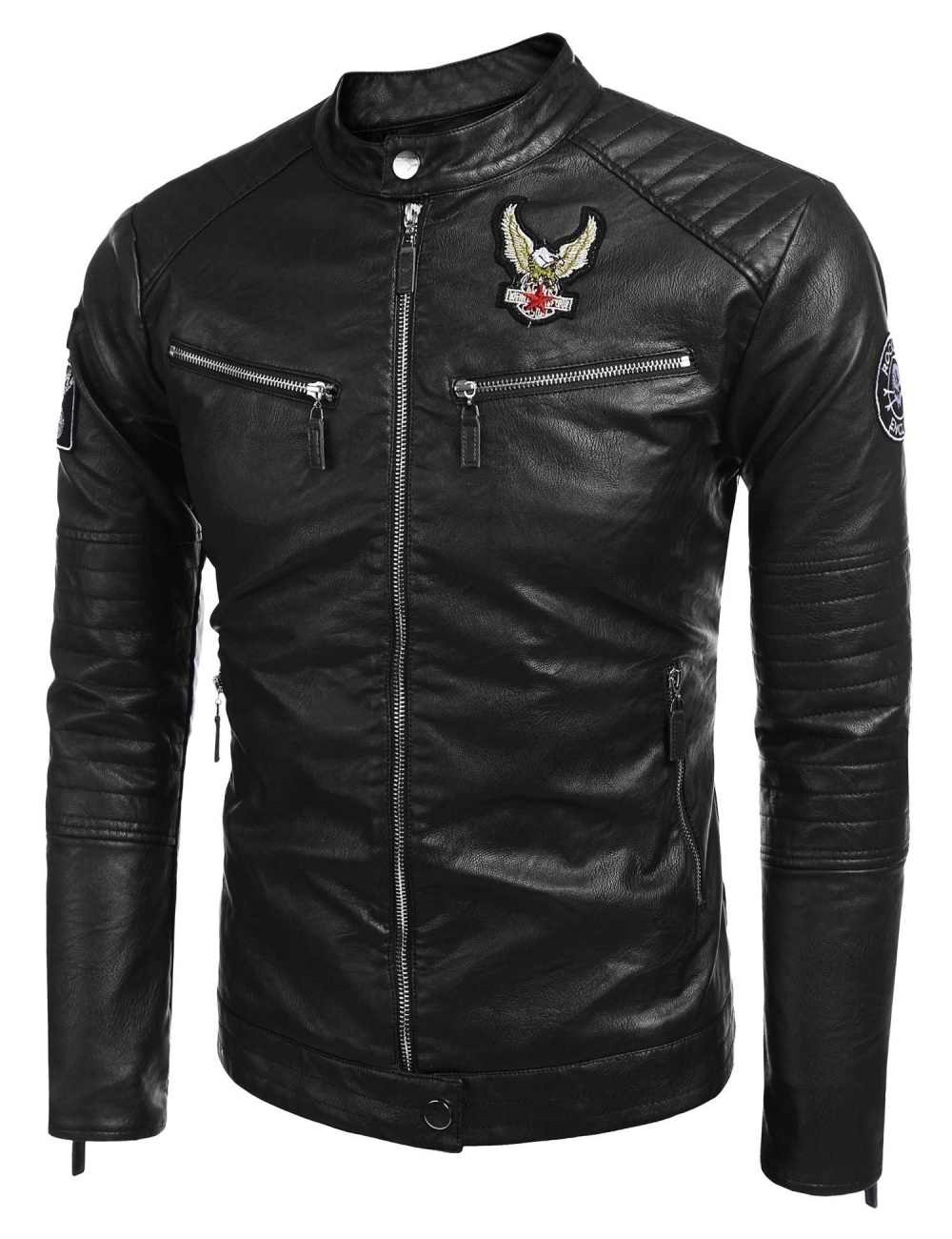 topsellers365 New Fashion Men Stand Collar Long Sleeve PU Faux-Leather Moto Biker Jacket (Black) - intl