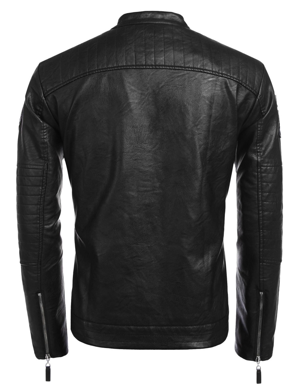 topsellers365 New Fashion Men Stand Collar Long Sleeve PU Faux-Leather Moto Biker Jacket (Black) - intl