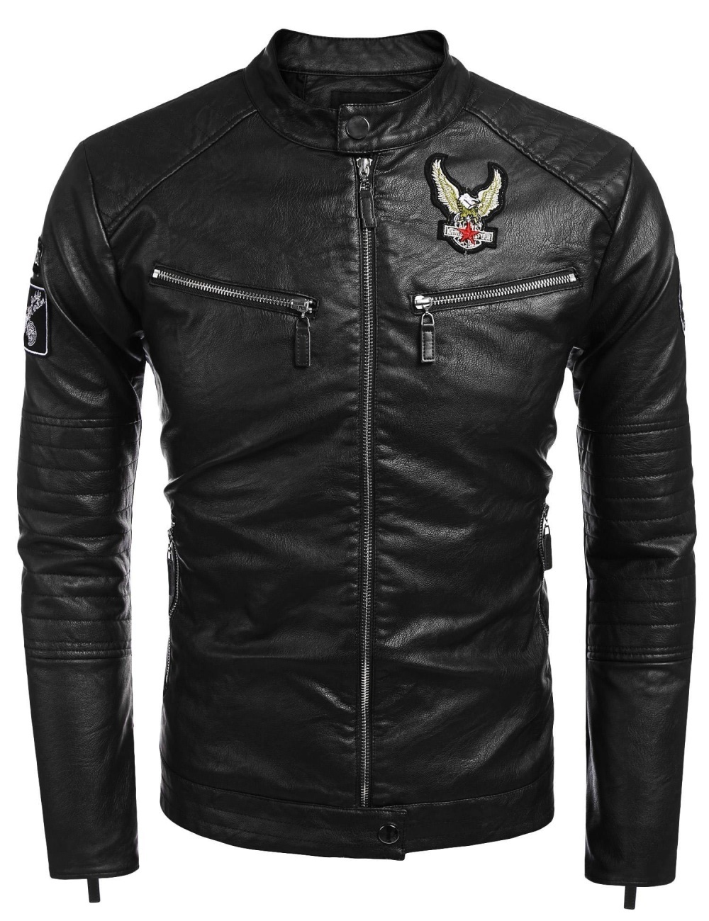 topsellers365 New Fashion Men Stand Collar Long Sleeve PU Faux-Leather Moto Biker Jacket (Black) - intl