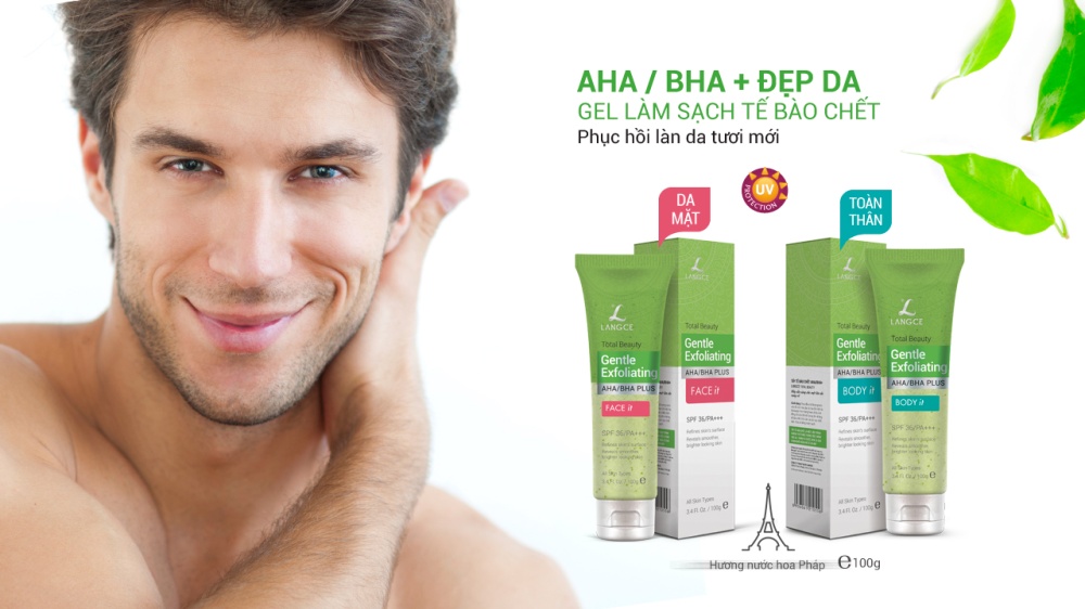 Tẩy Tế Bào Chết AHA/BHA+ FACE it - Da Mặt 100g TẶNG Kem Ngừa Mụn, Mờ Thâm, Sáng Da 9g LANGCE dành cho nam
