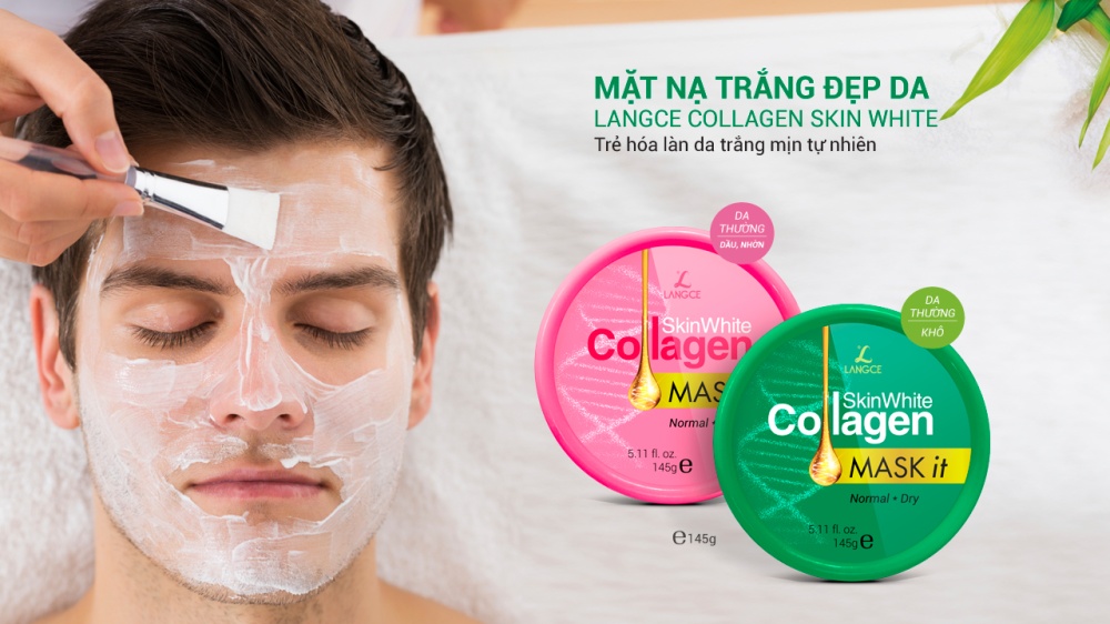 Mặt Nạ Dưỡng Trắng Đẹp Da Collagen Da Khô 145g TẶNG Tẩy Tế Bào Chết Toàn Thân 80g LANGCE dành cho nam