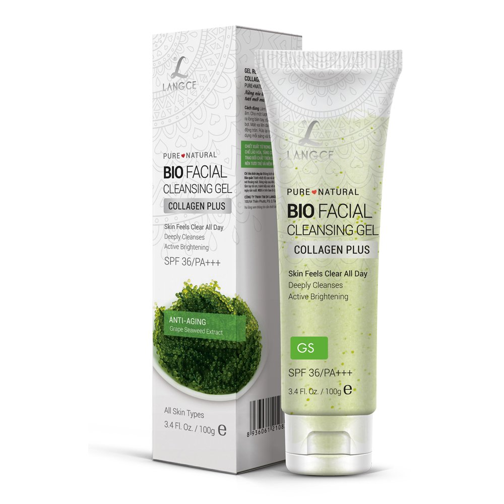 Bộ 1 serum da mặt FACE it nhau thai cừu chống nắng SPF36/PA+++ 100g và 1 gel rửa mặt sinh học đẹp da collagen + chiết xuất rong nho biển 100g LANGCE dành cho nam