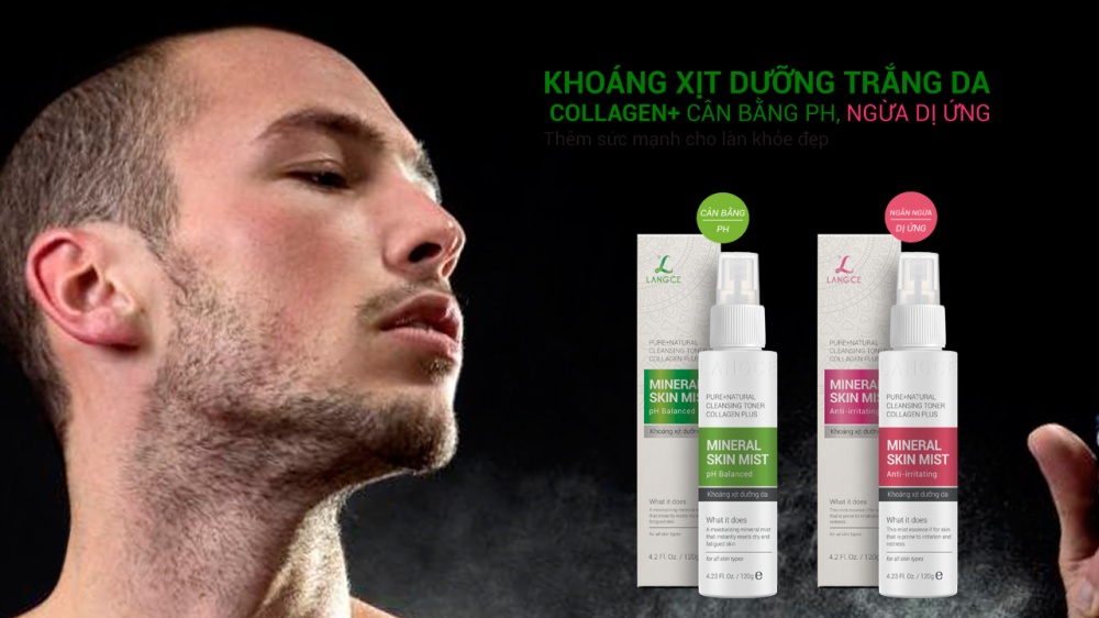 Khoáng Xịt Dưỡng Trắng Da Giữ Ẩm, Cân Bằng pH Da Khô 120g TẶNG Tẩy Tế Bào Chết Toàn Thân 80g LANGCE dành cho nam