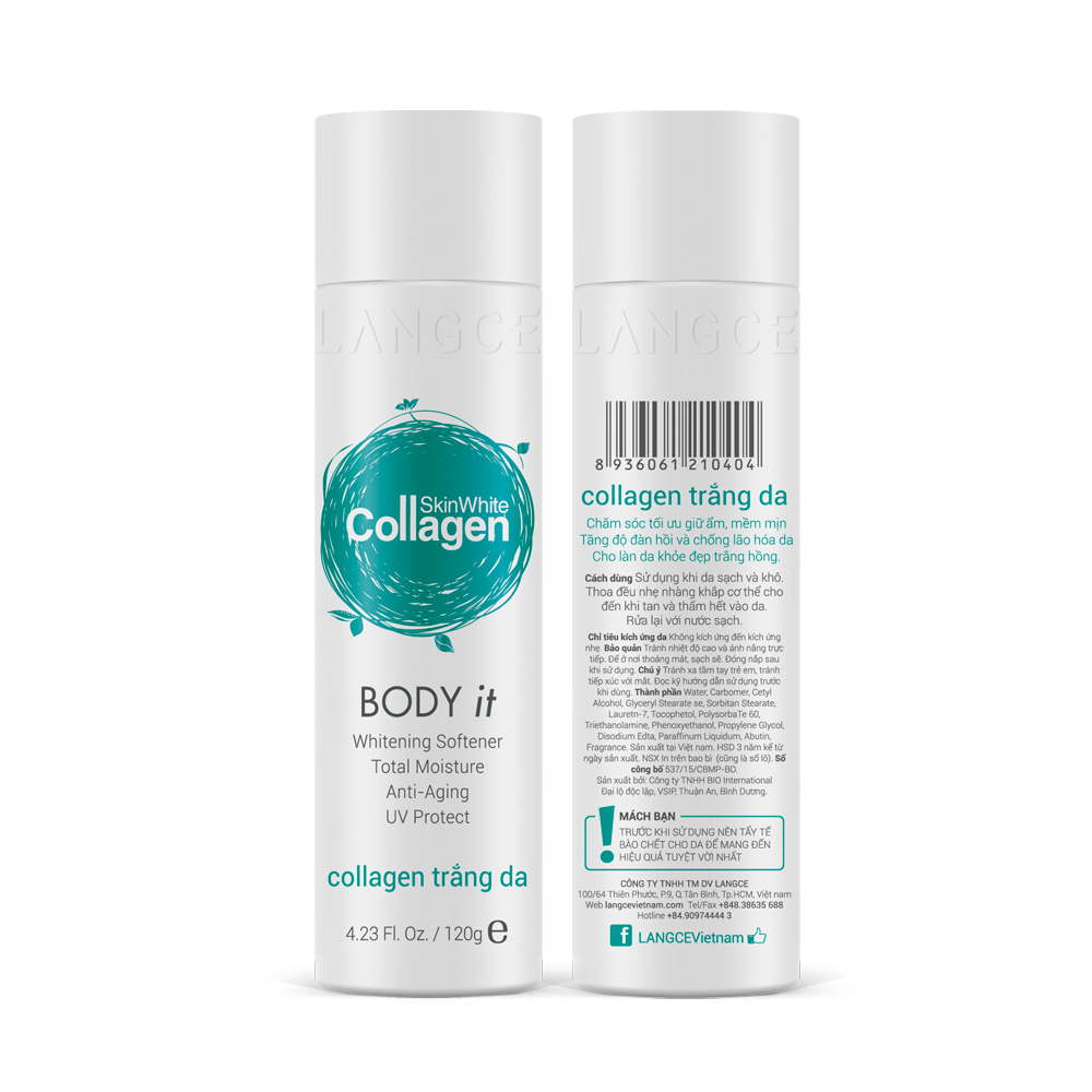 Bộ collagen trắng da chống lão hóa giữ ẩm toàn thân - BODY it 120ml và serum đẹp da toàn thân BODY it nhau thai cừu chống nắng SPF36/PA+++ 100g LANGCE dành cho nam
