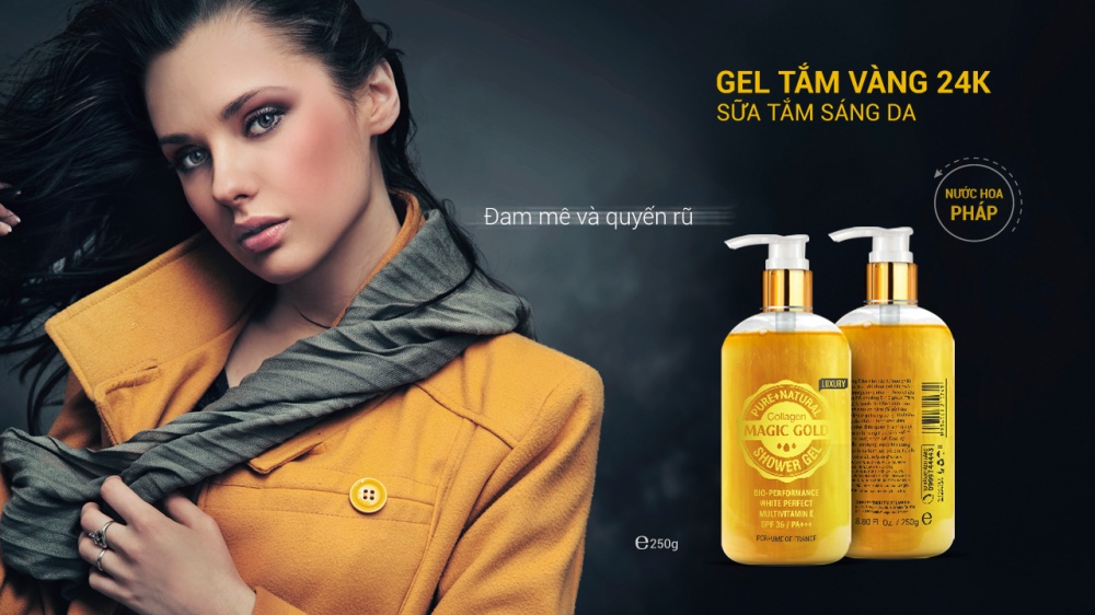 Bộ Gel Tắm Vàng 24K Trắng Da, Chống Nắng 250g + Gel Rửa Mặt Collagen+ Đẹp Da - Sữa ong Chúa 100ml LANGCE