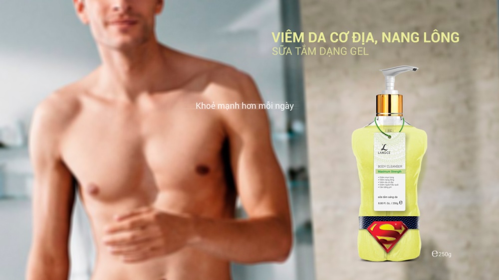 Sữa Tắm Gel Viêm Da Cơ Địa, Nang Lông, Ngừa Mụn 250g TẶNG Tẩy Tế Bào Chết Toàn Thân 80g LANGCE dành cho nam