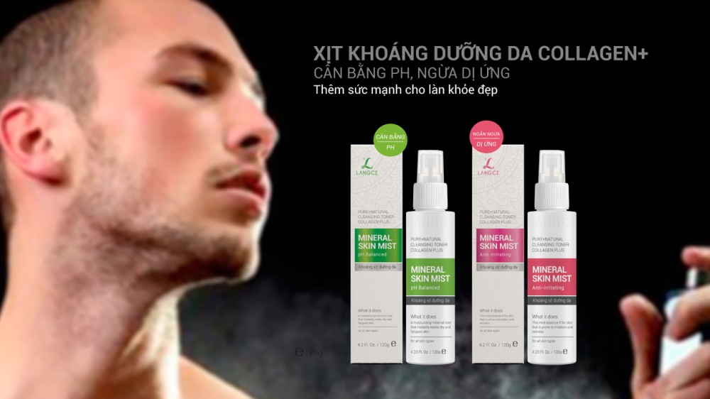 Bộ khoáng xịt dưỡng da giữ ẩm, ngừa dị ứng 120ml và serum đẹp da cho da mặt - FACE it - nhau thai cừu chống nắng SPF36/PA+++ 100g LANGCE dành cho nam