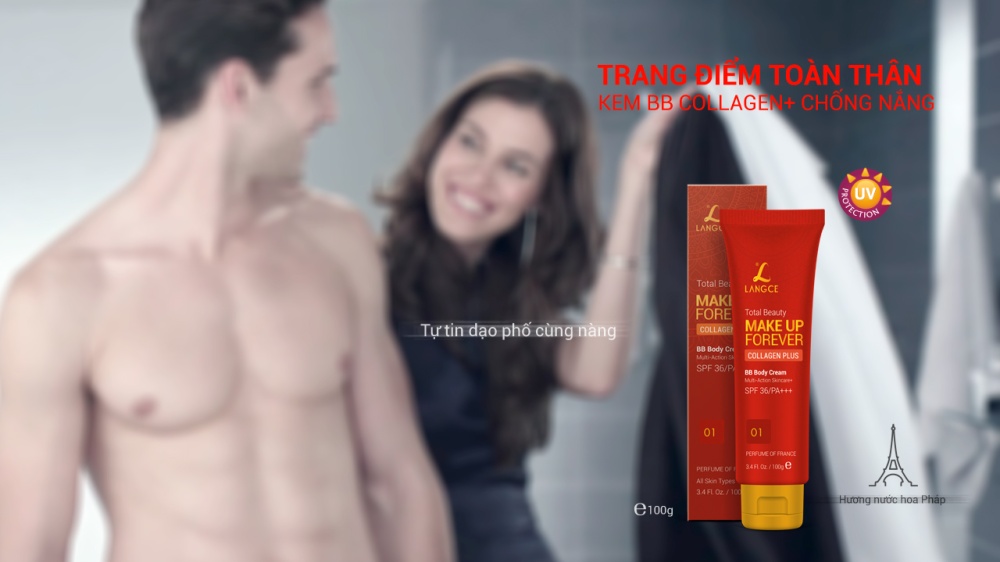 Bộ Gel Tắm Vàng 24K Trắng Da, Chống Nắng 250g + Kem Trang Điểm Trắng Da Toàn Thân Collagen+ Chống Nắng 100g LANGCE dành cho nam