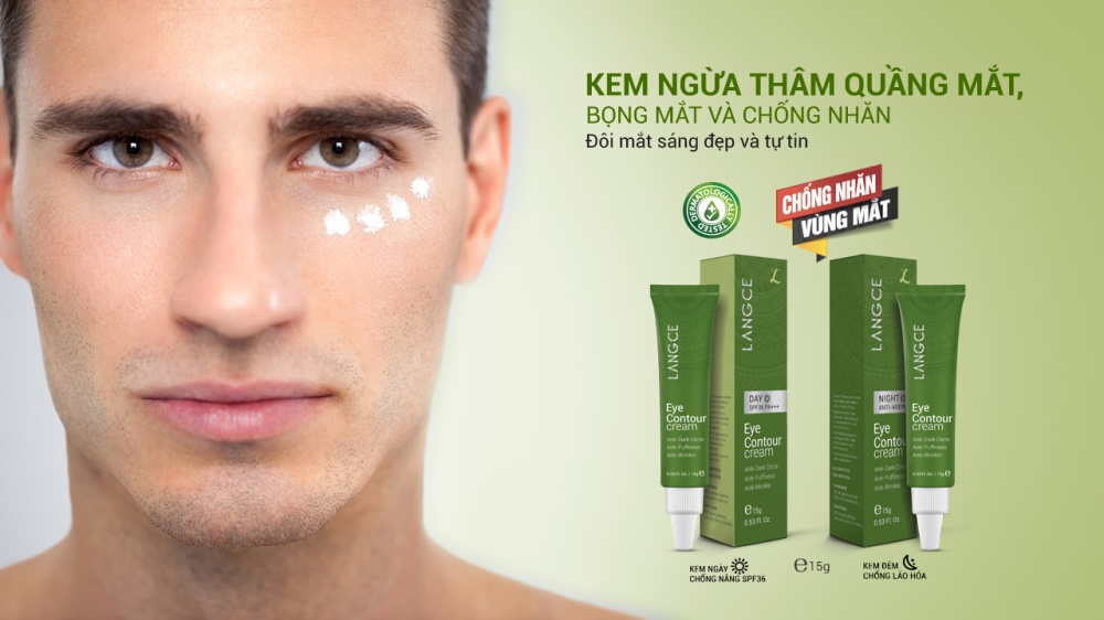 Kem Trị Thâm Quầng Mắt, Bọng Mắt, Chống Nhăn - Ban Đêm 15g TẶNG Gel Vệ Sinh 100ml LANGCE dành cho nam