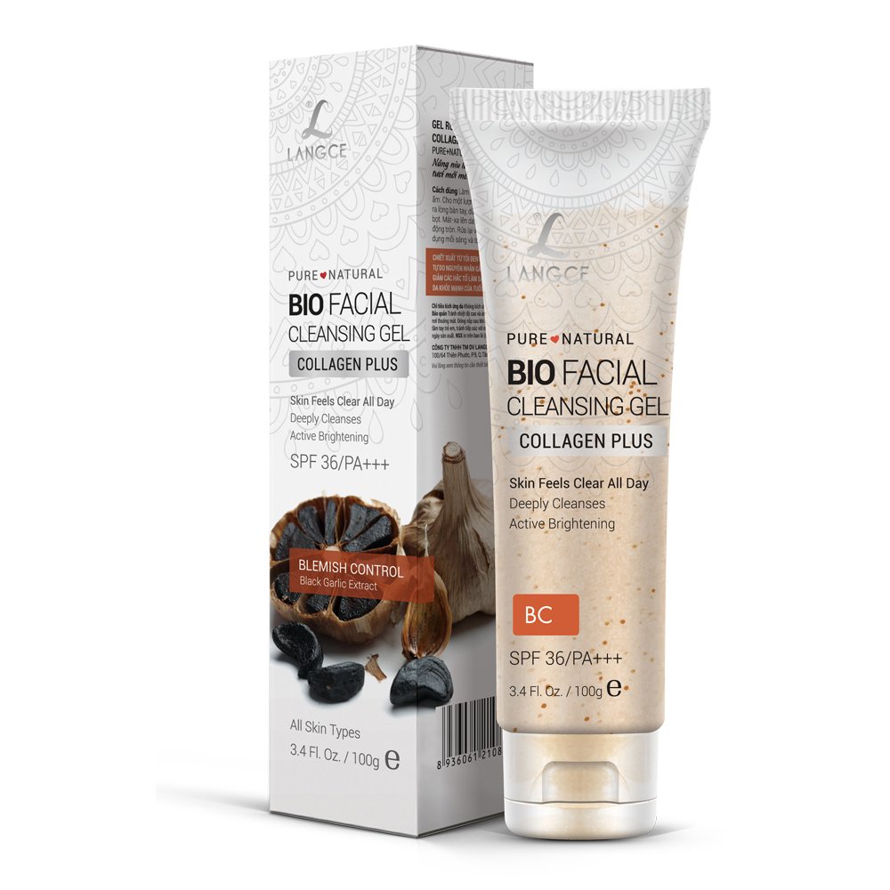 Gel Rửa Mặt Sinh Học Đẹp Da Collagen+ Chiết Xuất Tỏi Đen 100g TẶNG Tẩy Tế Bào Chết Toàn Thân 80g LANGCE dành cho nam