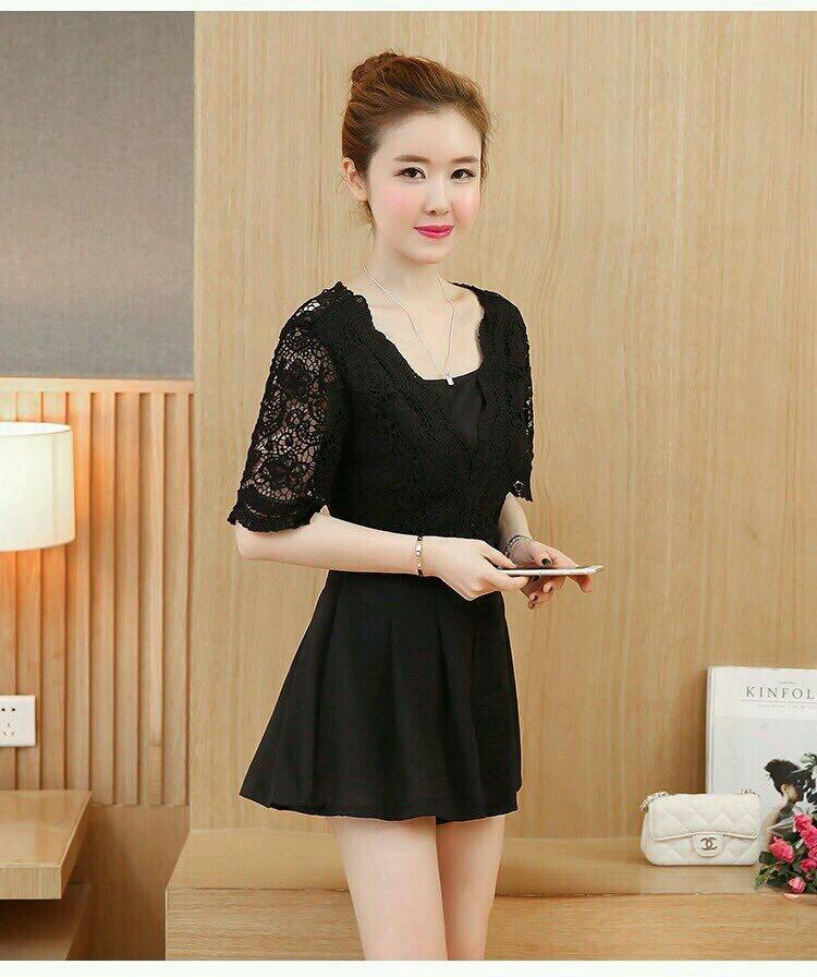 Jumpsuit short phối ren tay lửng SET051