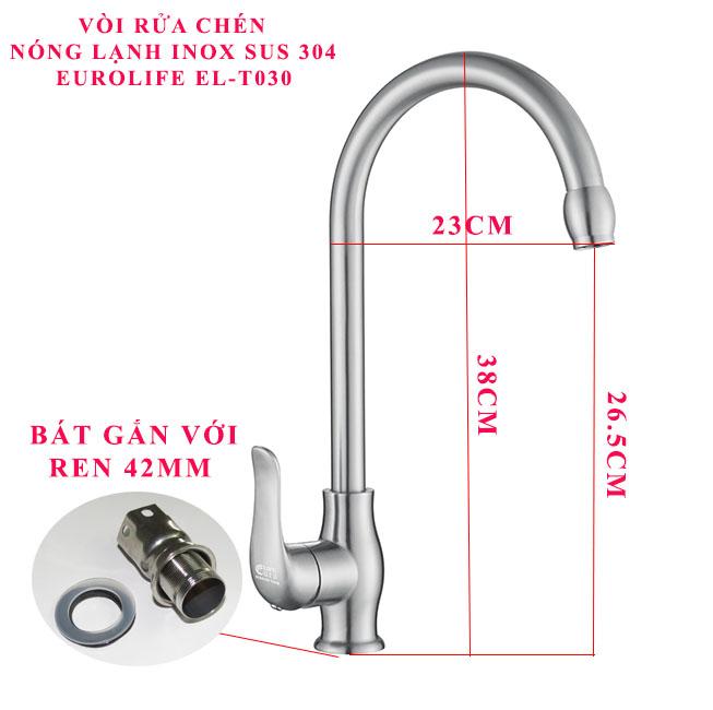 Vòi rửa chén nóng lạnh Inox SUS 304 Eurolife EL-T030 (Trắng vàng)-1.jpg