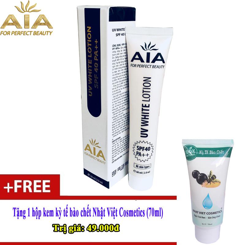 [Hcm]Mỹ Phẩm Aia - Kem Chống Nắng Hàng Ngày Spf40 Pa++ (60G) + Tặng 1 Tuýp Kem Kỳ Tế Bào Chết 70Ml