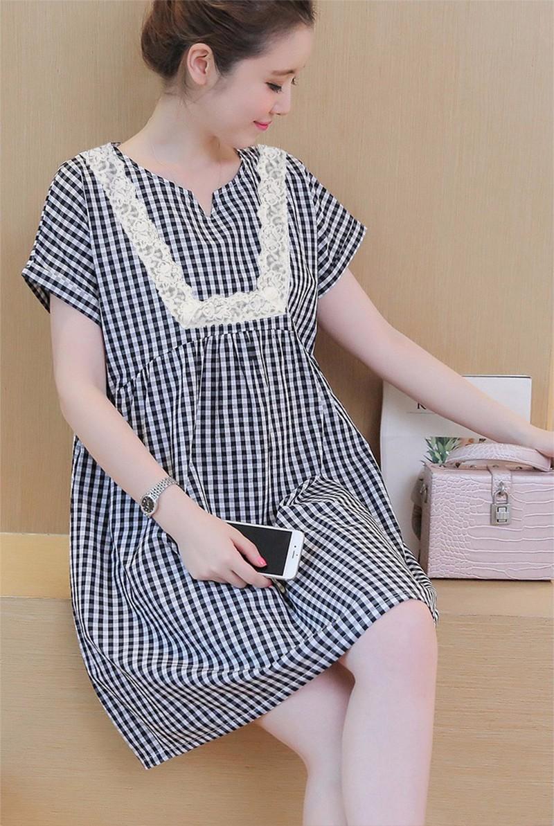 Đầm suông ca rô phối ren chữ U D073