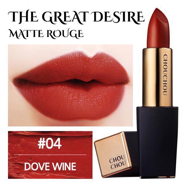 [Hcm]Son Thỏi Lì Chou Chou The Great Desire Matte #04 Dove Wine