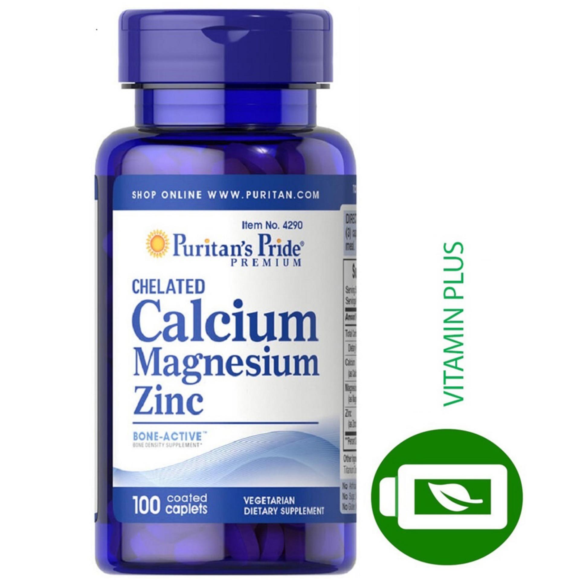 Viên uống cải thiện chiều cao hỗ trợ xương Puritans Pride Chelated Calcium Magnesium & Zinc 100 viên
