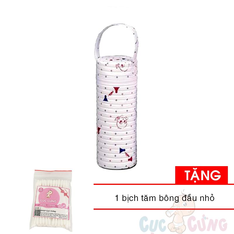 Ủ bình sữa đơn - ủ bình cổ nhỏ (ủ được bình 250ml) họa tiết ngẫu nhiên lõi xốp TẶNG 1 bịch tăm bông Cục Cưng cho bé