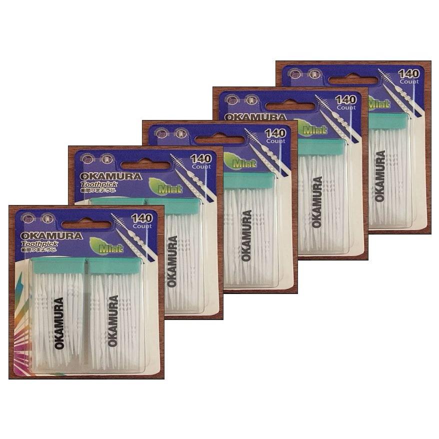 5 Gói Tăm nhựa nha khoa cao cấp tiện dụng Nhật bản gói 140 que – Okamura (Japan)