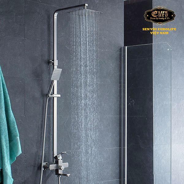 Bộ sen tắm đứng nóng lạnh Inox SUS 304 Eurolife EL-S908 (Trắng vàng)