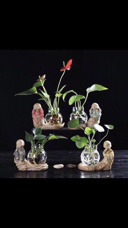 Set 4 Tượng Chú Tiểu An Lạc Kèm Lọ Hoa Phong Thủy Bộ Tứ Tượng Chú Tiểu Tứ Không Kèm Bình Hoa Phong T