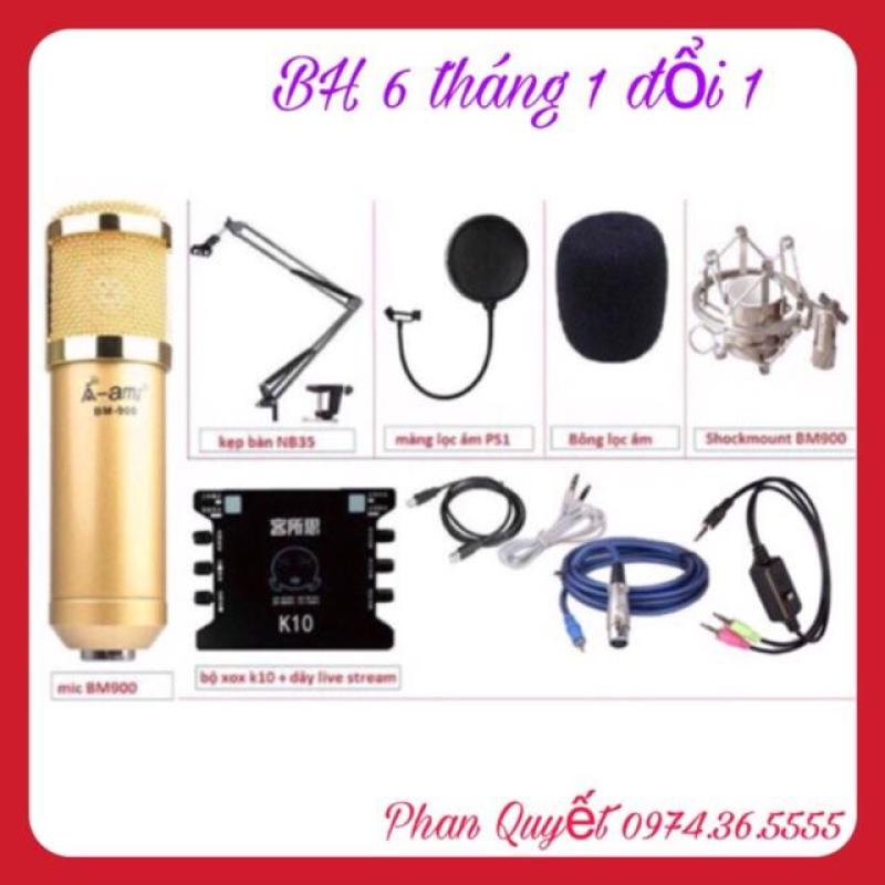 COMBO Bộ Livestream AMI BM900- Card Xox K10- Dây Livestream Loại Tốt- Chân Kẹp Míc- Màng Lọc Âm BH 6 Tháng Đổi