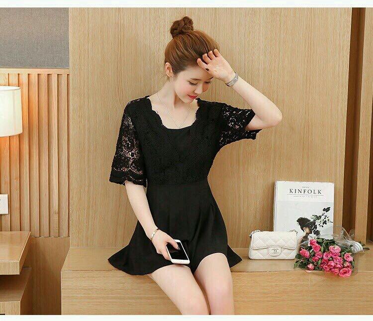 Jumpsuit short phối ren tay lửng SET051