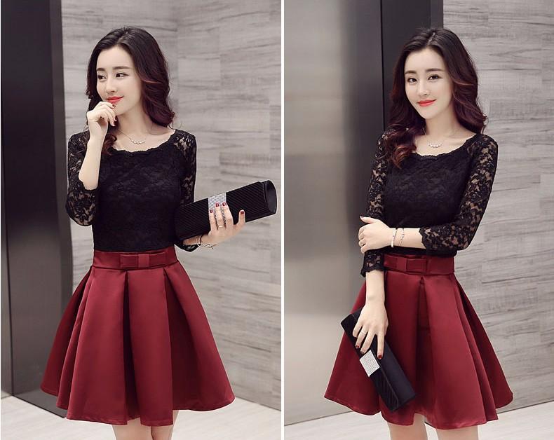 Đầm xòe ren phối tùng phi mờ D024