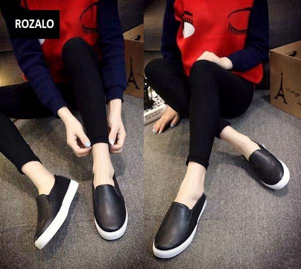 Giày lười slip on nữ Rozalo RWG2117B-Đen  