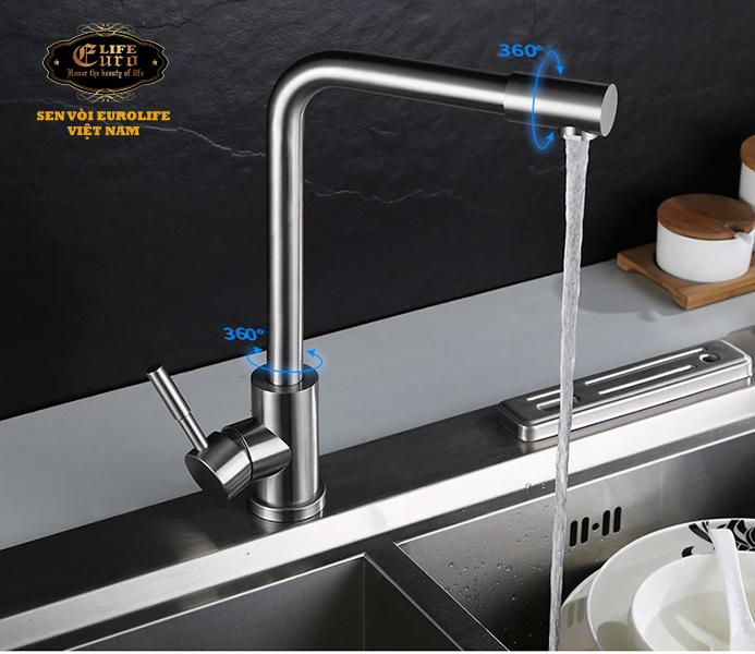 Vòi rửa chén nóng lạnh Inox SUS 304 Eurolife EL-T008 (Trắng vàng)-1.jpg