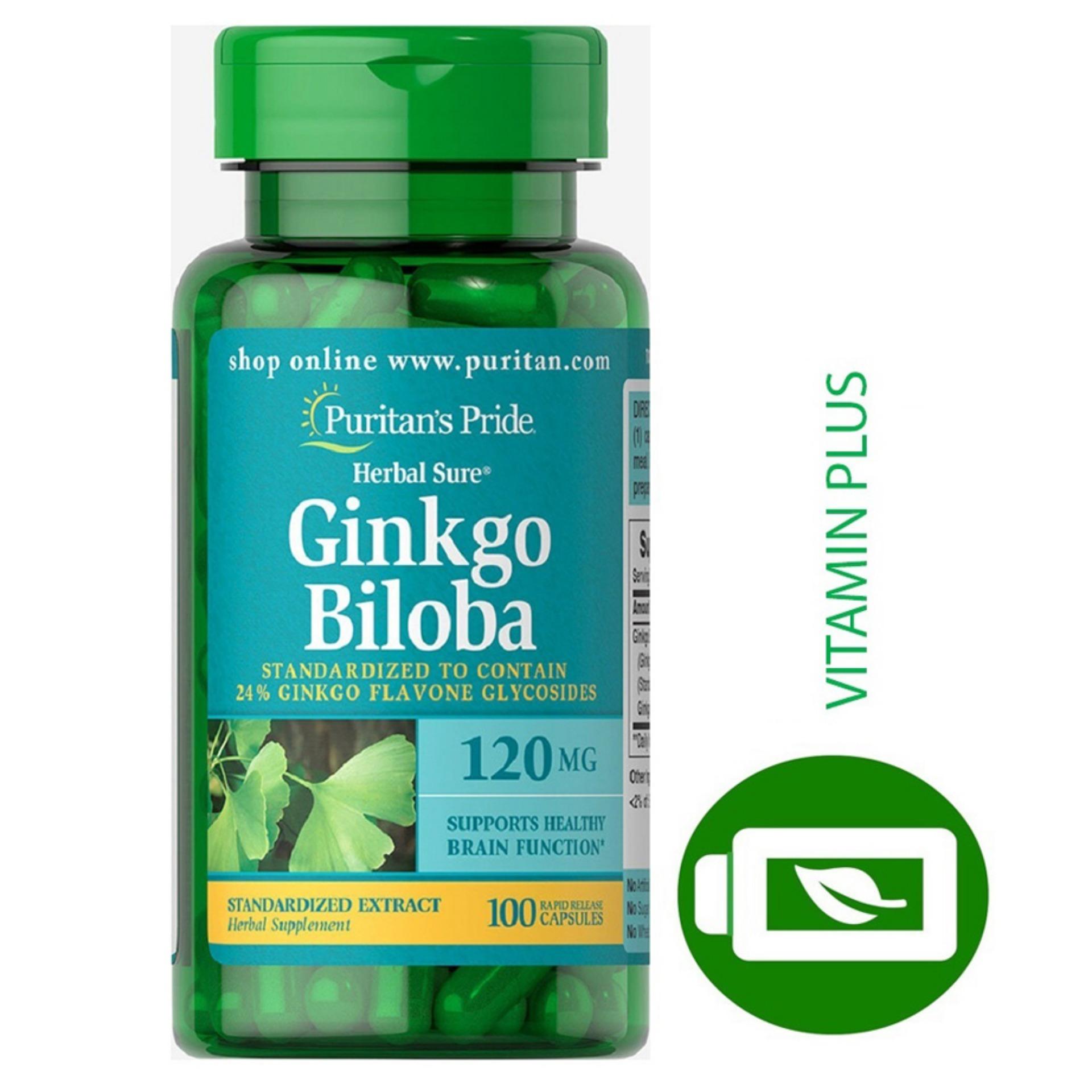 Viên uống tuần hoàn não Puritans Pride Premium Herbal Sure Ginkgo Biloba 120 mg 100 viên