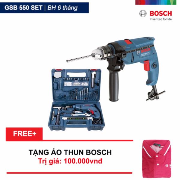 Bộ máy khoan động lực Bosch GSB 550 và bộ dụng cụ 100 chi tiết Bosch + Tặng áo thun Bosch