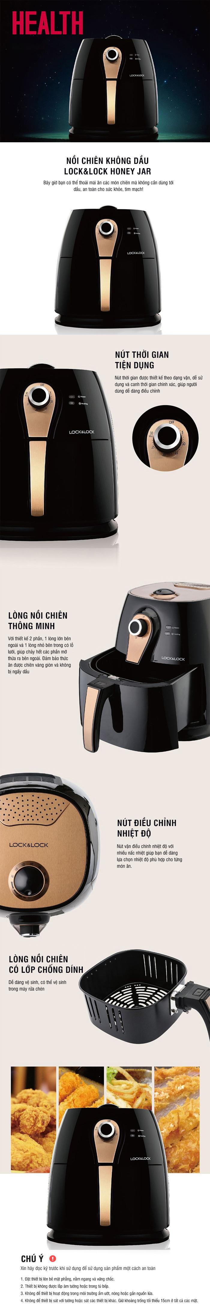 Nồi chiên không dầu Lock7Lock Eco Fryer EJF137FU 3L 1400W Nồi chiên không dầu Lock&Lock Eco Fryer EJF137FU 3L 1400W