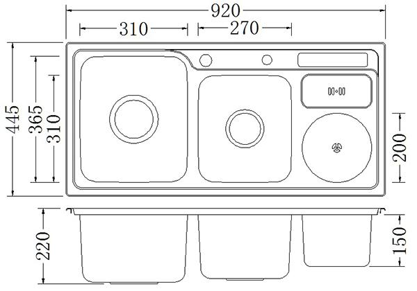 Chậu rửa chén Inox 2 hộc một hố rác Eurolife EL-C4-9.jpg