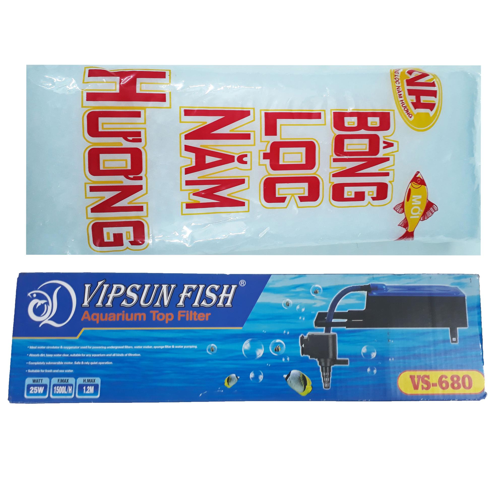 Máy Bơm Lọc Nước Hồ Cá VS-680 và Bông Lọc Loại Tốt - Bộ Bơm Lọc Nước Bể Cá Vipsun VS680