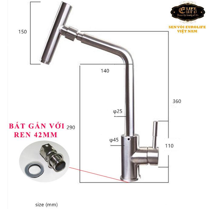 Vòi rửa chén nóng lạnh Inox SUS 304 Eurolife EL-T031-3.jpg