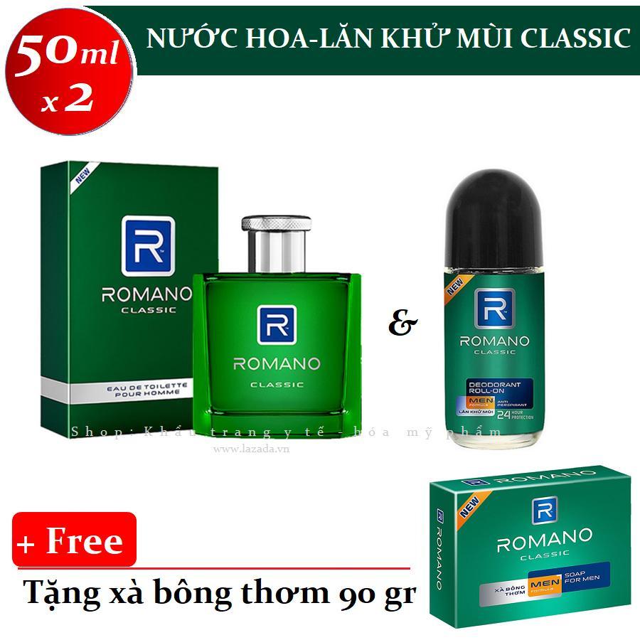 [HCM]Romano - Bộ sản phẩm Nước hoa 50 ml + Lăn khử mùi 50 ml  - Classic ++Tặng xà bông tắm 90 g